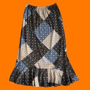 90's vintage earthy granola mom patchwork boho mesh maxi skirt LARGE